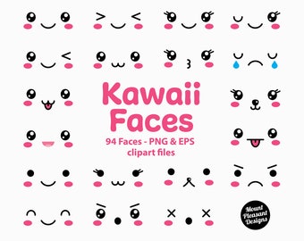 Kawaii faces clipart, Cute cartoon faces clip art, PNG & EPS files, instant download