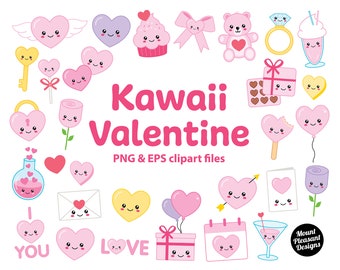 Kawaii Valentine clipart, Cute cartoon Love clip art, PNG & EPS files, instant download