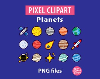 Planets clipart, Pixel art, PNG files, instant download