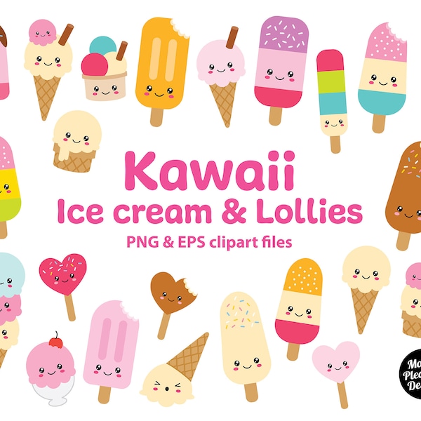 Kawaii Ice cream and Lollies clipart, Cute cartoon Ice cream and Lollies clip art, PNG & EPS files, instant download