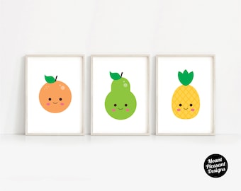 Kawaii fruit, printable nursery Decor for Kids room. A4 & 8x10 print at home digital files only.