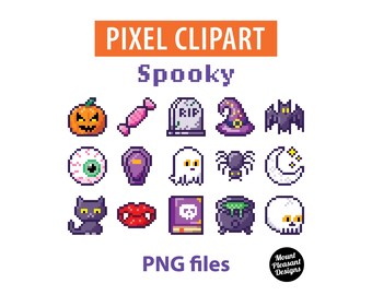 Halloween clipart, Spooky clipart, Pixel art, PNG files, instant download