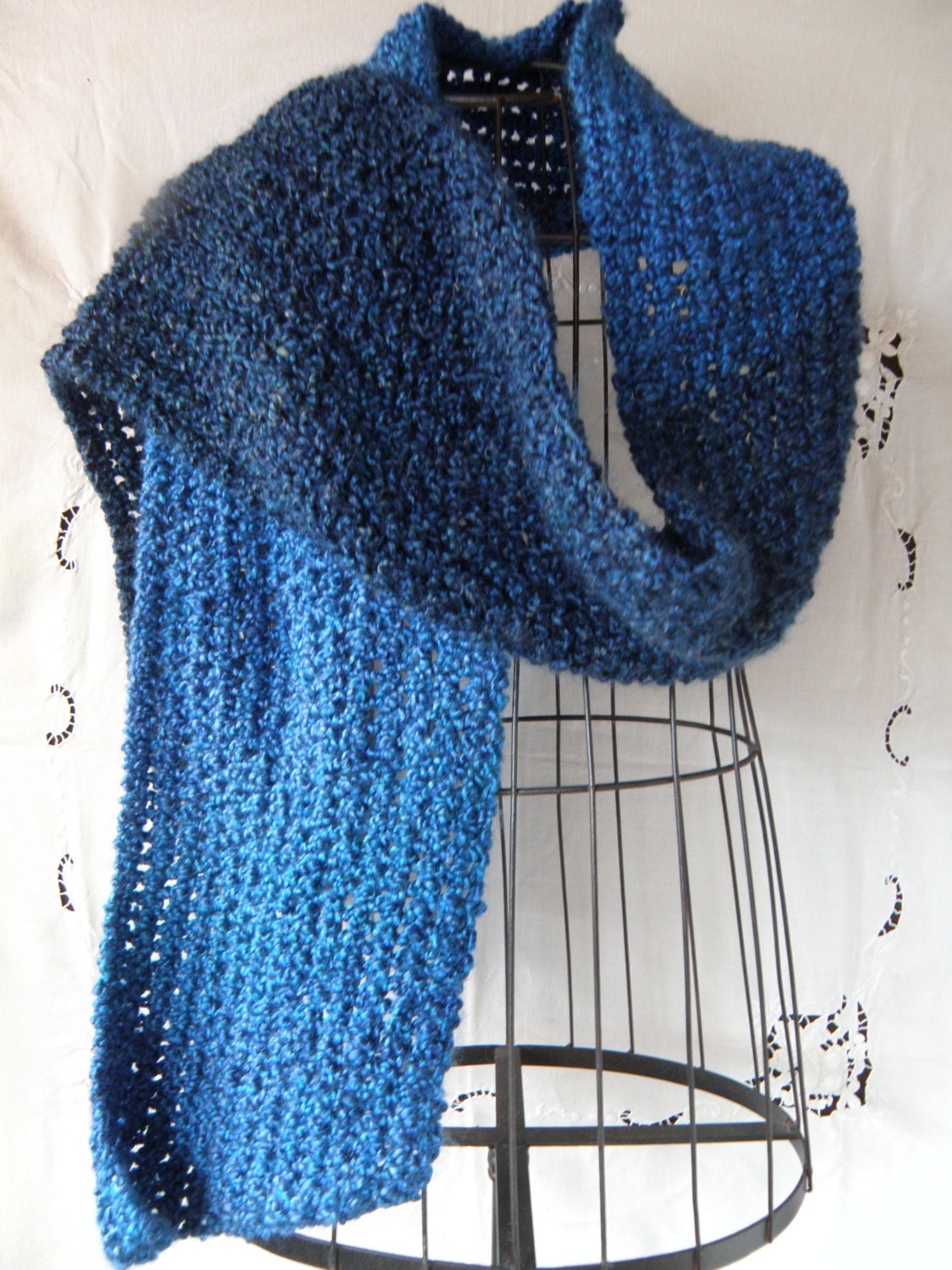 Hand Knit Extra Long Scarf/ Super Soft Scarf Hand Knit in Blue Yarn - Etsy