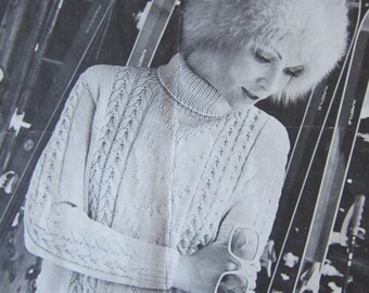 Vintage Mary Maxim Knitting Pattern, Ladies' Aran Pullover to Knit