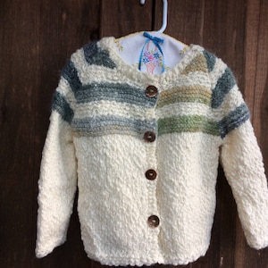 Hand Knitted Girls Cardigan, Warm and Wooly Button Down Sweater for Girls