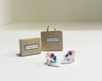 Handmade 1/12 dollhouse modern miniature shoes with flower
