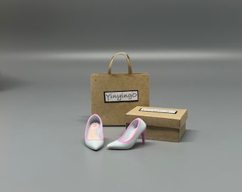 handmade 1/12 miniature dollhouse shoes, white slingback flats by YinyingO