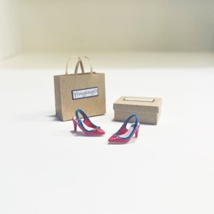 handmade 1/12 miniature dollhouse shoes, slingback red heels by YinyingO