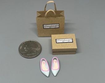 handmade 1/12 miniature dollhouse shoes, white slingback flats by YinyingO
