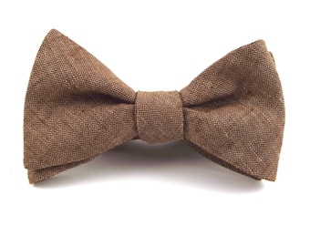 Brown Bow Tie, Brown Linen Bowtie, Rustic Wedding Bow Ties, Mens and Boys Bow Ties, Self-Tie or Pre-Tied Style
