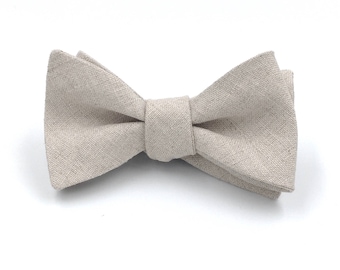 Mens Bow Tie, Natural Linen Bow Tie, Light Sand Dollar Bowtie, Mens and Boys Bow Ties, Self-Tie or Pre-Tied Style