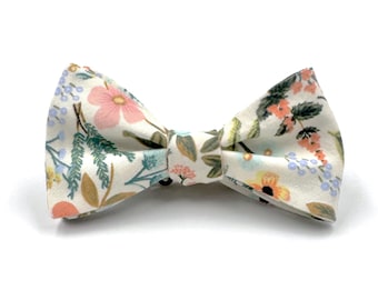 Cream Floral Bow Tie, Floral Bowtie, Soft Pastel Floral Tie, Mens and Boys Bow Ties: Pre-Tied or Self-Tie Style