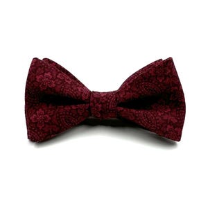 Burgundy Bow Tie, Dark Bordeaux Wine Red Floral Printed Bow Tie, Burgundy Wedding Ties, Mens or Boys, Self-Tie or Pre-Tied Style