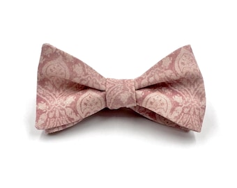 Pink Rose Floral Bow Tie, Rose Quartz, Dusty Rose, Rose Gold, Pink Wedding Ties, Damask, Mens and Boys Bow Ties, Pre-Tied or Self-Tie Style