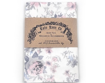 White and Blush Pink Floral Pocket Square with Light Blue accents, Pastel Floral Handkerchief, Pink Rose Print Hanky: Wedding Accessories