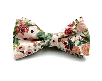 Dusty Rose Floral Bow Tie, Dusty Rose and Burgundy Floral Bowtie, Rifle Paper Co., Mens and Boys Bow Ties,  Self-Tie or Pre-Tied Style