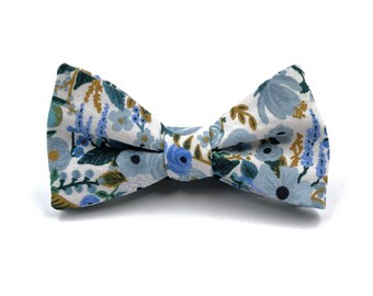 Blue Floral Bow Tie, Dusty Blue Bowtie, Pastel Blue, Soft Blue Wedding Ties, Mens and Boys Bow Ties, Self-Tie or Pre-Tied Style
