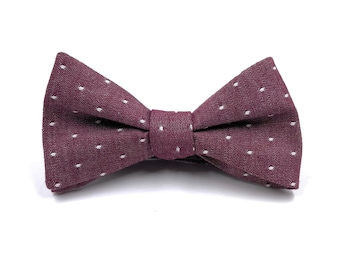 Purple Bow Tie, Dusty Purple Bow Tie, Soft Plum Polka Dot Bowtie, Mens and Boys Bow Ties, Self-Tie or Pre-Tied Style