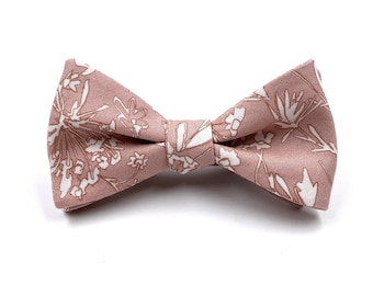 Dusty Rose Floral Bow Tie, Mens Pink and White Bow Tie, Rose Quartz Wedding Ties, Self-Tie or Pre-Tied Style