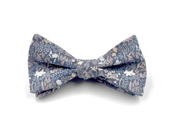 Dusty Blue and Blush Floral Bow Tie, Soft Blue and Pink Tie, Misty Blue Dusty Rose Quartz Floral Wedding Ties, Pre-Tied or Self-Tie Style