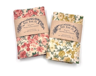 Floral Corduroy Pocket Square, Yellow or Pink Flowers Handkerchief, Boho Garden Wildflower Hanky, Vintage Inspired Pocket Square