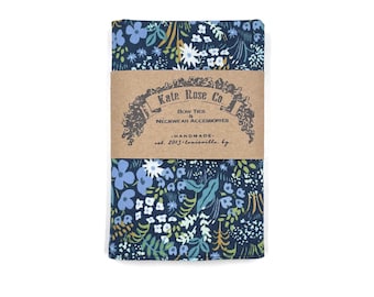 Blue Floral Pocket Square, Rifle Paper Co. English Garden Meadow, Navy Blue Floral Handkerchief Hanky