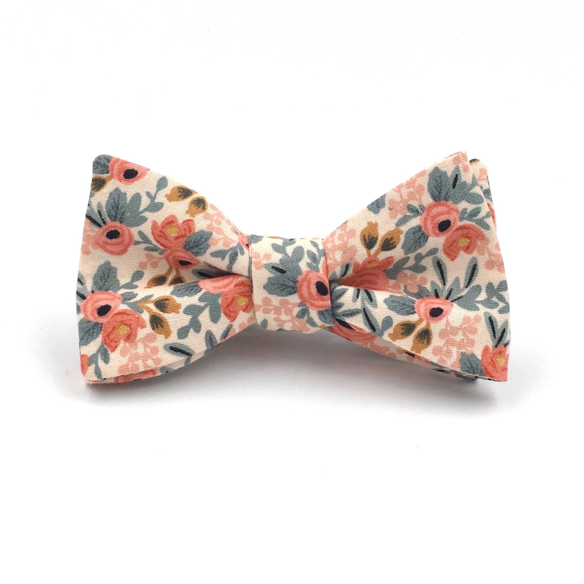 Peach Coral Floral Bow Tie