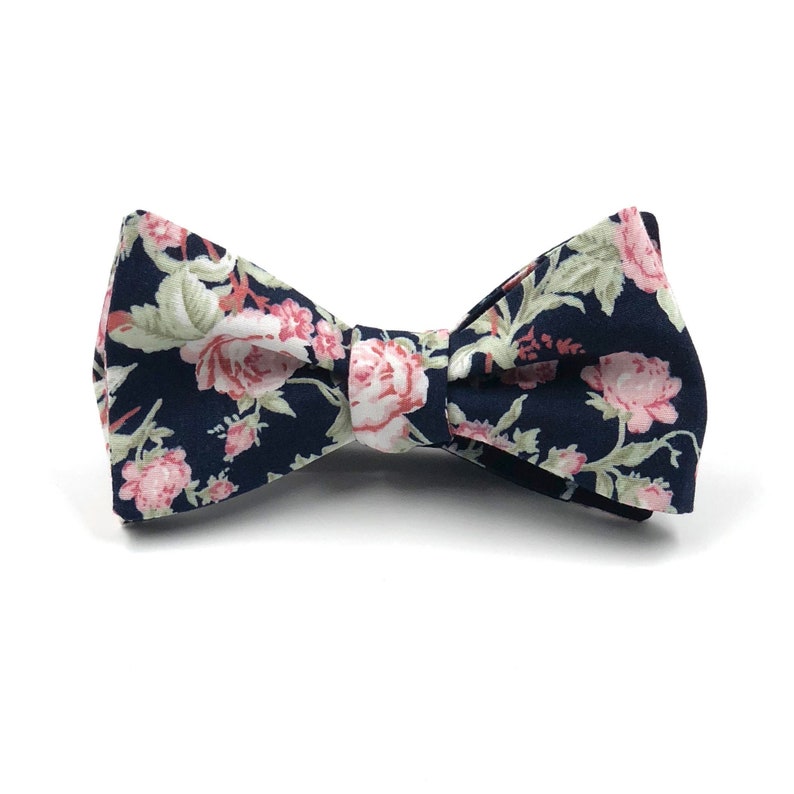 Navy Bow Tie Mens Deep Navy and Blush Pink Floral Bowtie Etsy