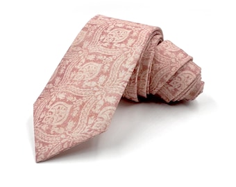 Dusty Rose Necktie, Blush Pink and Rose Damask Tie, Rose Quartz Floral Print Necktie, Traditional Wide, Slim Modern, or Skinny Tie Styles