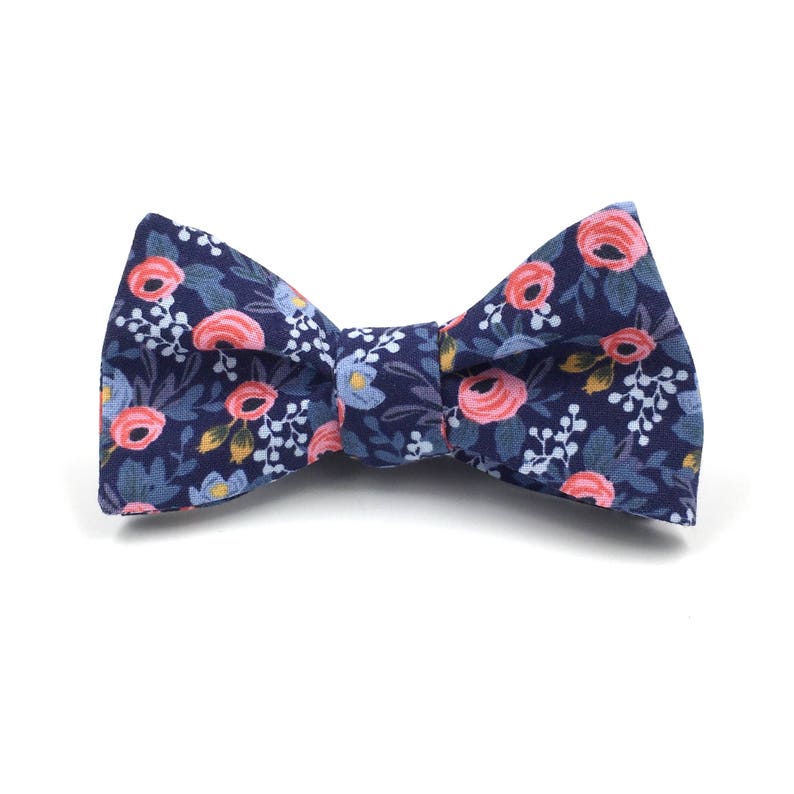 Blue Bow Tie Navy Blue and Pink Bowtie Mens Floral Bowtie - Etsy