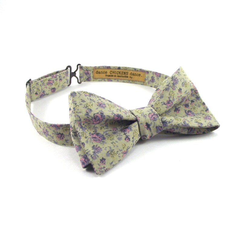 Green Bow Tie Mens Light Sage Green With Lilac Blush Floral Etsy