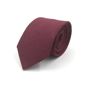 Burgundy Necktie, Mens Wine &quot;Bordeaux&quot; Burgundy Linen Necktie, Groomsmen Ties, Bordeaux Wedding - Traditional Self-Tie or Pre-Tied