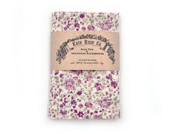 Purple Floral Pocket Square, Vintage Inspired Handkerchief, Dusty Plum and Cream Tan Pocket Square, Wedding Accessories, Purple Hanky