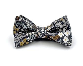 Black and Gold Floral Bow Tie, Rustic Boho Wedding Ties, Brown, Cream, Black with Gold Metallic Accents, Pre-Tied or Self-Tie Style