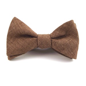 thumbnail image 2 of Handmade 100% Cotton Matte Brown Solid Bow Tie – Classic Men's Wedding Party Bowtie 2 of 5
