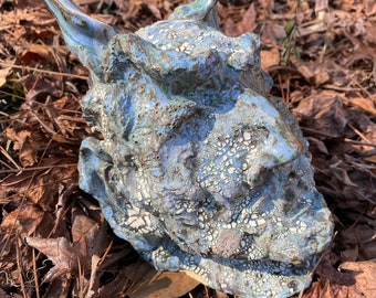 Blue Satyr Head. Original fine art ceramic sculpture
