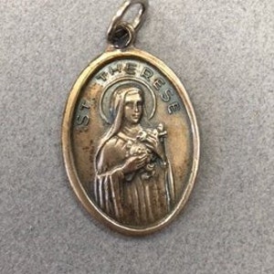 St Therese Medal .800 Silver Little Flower Religious Shrine Vintage Catholic Gift