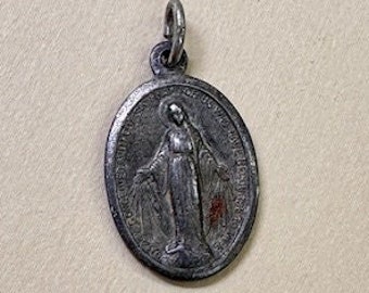 Old Virgin Mary Miraculous Medal Aged Darkened Vintage Catholic Gift