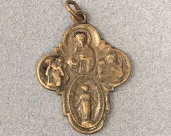 4 Way Cross Pendant Four Way Medal Cross Miraculous Miracle .500 Silver ...