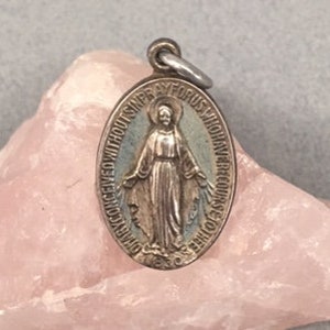 Blue Virgin Mary Medal Miraculous Protection Old Vintage Catholic Gift