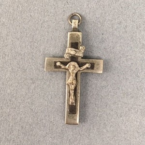 Nickel Leather Crucifix Germany Christ on Cross Catholic Rosary Parts Supplies German Antique Jesus Christ Catholic Gift