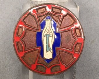 Virgin Mary Brooch Enamel Blessed Mother Lapel Pin Vintage Catholic Gift
