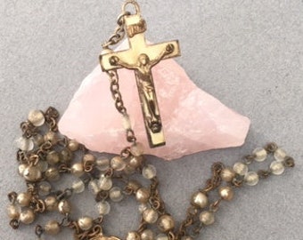 Antique Pearl Rosary Faux Petite Pearls MOP Antique First Communion Vintage Catholic Gift