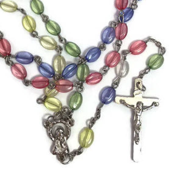 Catholic Rosary Multi Colored Rosary Acrylic Colored Beads Prayer Beads Silver Crucifix Pastel Easter Beads Devotional Christian