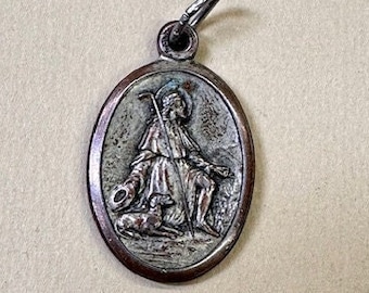 St Rocco Medal Protector Plague Contagious Diseases Dog Vintage Catholic Gift