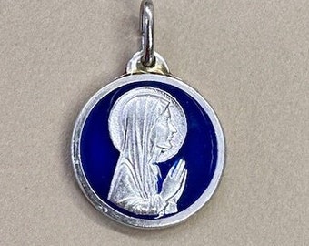 Our lady Fatima Medal Blue Enamel Virgin Mary Vintage Catholic Gift