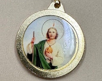 St Jude Medal RELIC Gold Thaddeus Tadeo Pendant Vintage Catholic Gifts