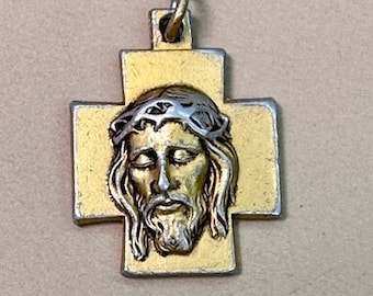 Christ Head Pendant Gold Jesus Christ Crown Thorns Vintage Catholic Gifts