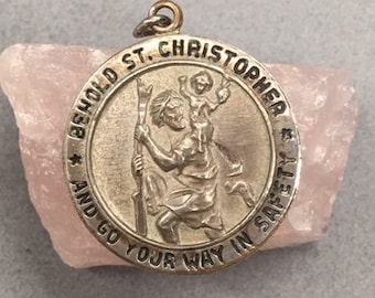 St Christopher Pendant Saint Christopher Chapel Silver Filled Medallion Automobile Travel Protection Vintage Catholic Gift