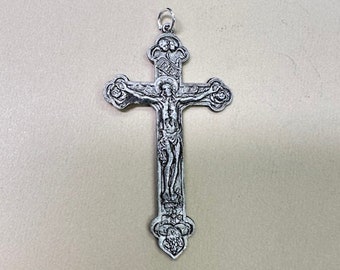 Vintage Silver Crucifix Cross Jesus Christ Shrine Little Flower Catholic Gift Rosary